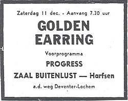 Ad for Golden Earring show December 11, 1971 Harfsen - Zaal Buitenlust